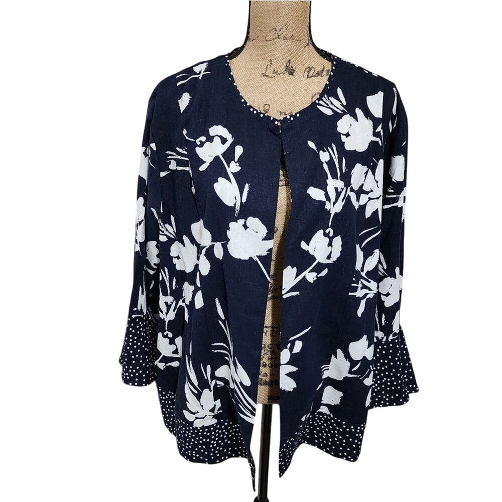 Cynthia Rowley linen blend floral polka dot‎ blazer jacket plus size 2X new